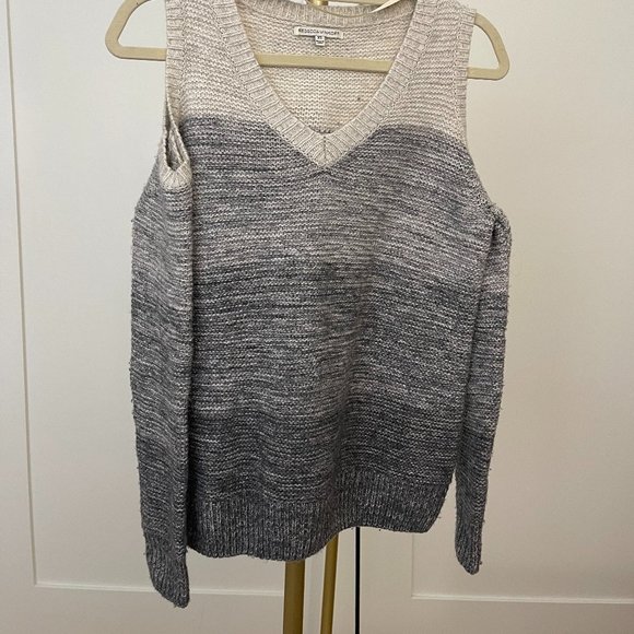 Rebecca Minkoff Page V Neck Cold Shoulder Knit Sweater, Grey Ombré, Size XS - Picture 5 of 9